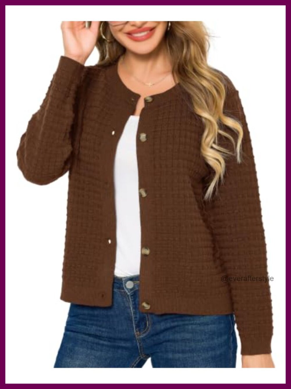 Textured Knit Button Up Cardigan Sweater Long Sleeve Crew Neck Regular Fit